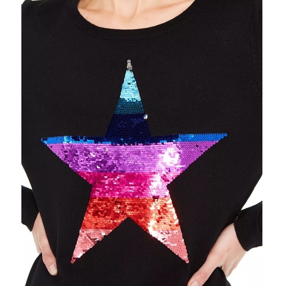 NWT INC International Concepts Women's Sequin Star Sweater Black Size XS - Picture 2 of 5